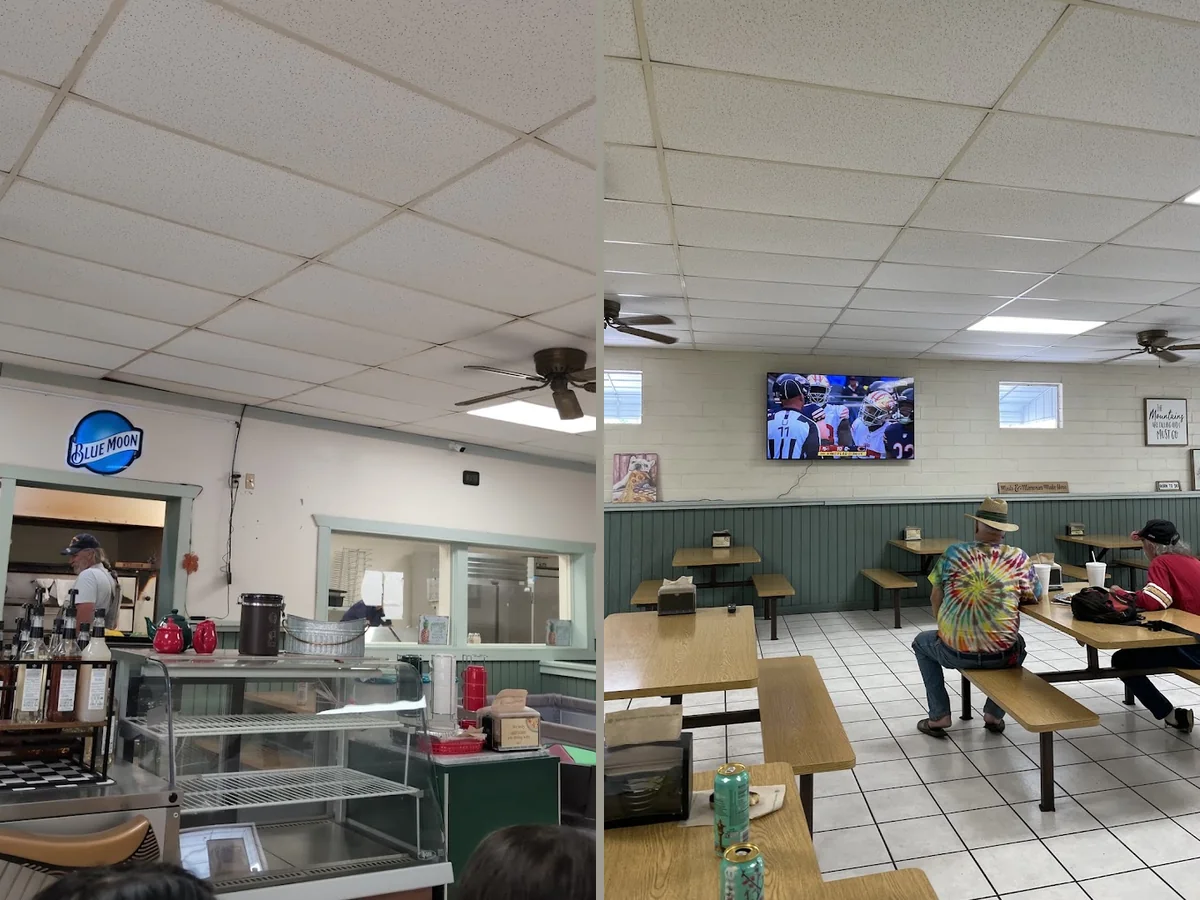 Family-friendly tables inside a large pizza restaurant.