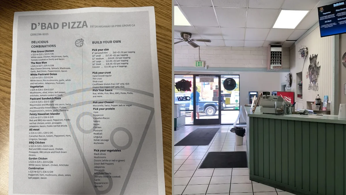 Counter service area in a casual pizza spot.