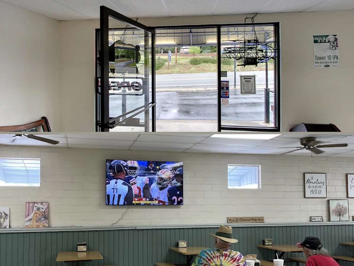 Warm restaurant interior with room for groups.